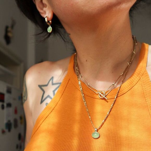 18K Gold Plated Natural Averturine Drop Earrings - Picture 7 of 10